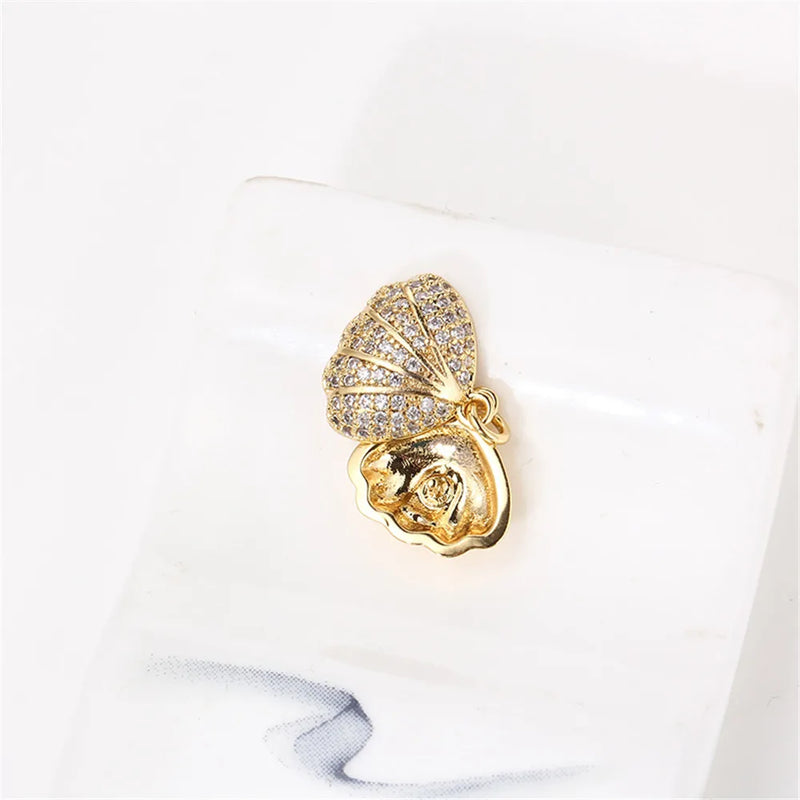 14k Plated Shell Pearl Zircon Necklace Pendant DIY Accessories