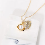 14k Plated Shell Pearl Zircon Necklace Pendant DIY Accessories