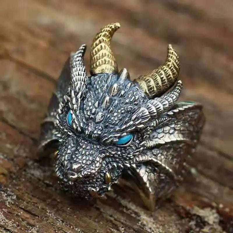Thai Silver Dragon Mens Ring Retro Gothic Jewelry