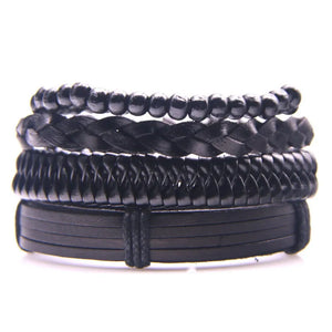 Vintage Skull Charm Leather Bracelets Set for Men