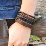 Vintage Skull Charm Leather Bracelets Set for Men