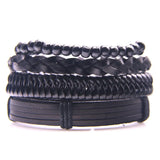 Vintage Skull Charm Leather Bracelets Set for Men