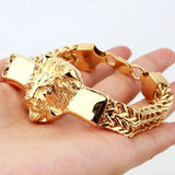 Alloy Lion Head Bracelet Stainless Steel Franco Chain Biker Men