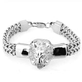 Alloy Lion Head Bracelet Stainless Steel Franco Chain Biker Men
