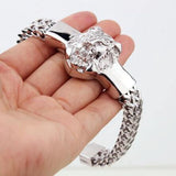 Alloy Lion Head Bracelet Stainless Steel Franco Chain Biker Men