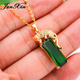 Leopard Pendant Green Zircon Necklace Gift