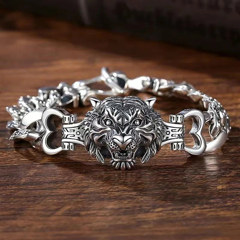Tiger Head 925 Silver Bracelet Men's Jewelry Bangle