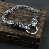 Stainless Steel Snake Head Gothic Punk Bracelet With King Chain