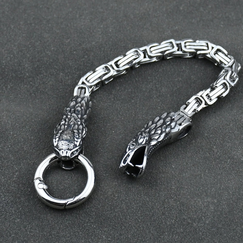 Stainless Steel Snake Head Gothic Punk Bracelet With King Chain