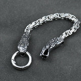 Stainless Steel Snake Head Gothic Punk Bracelet With King Chain