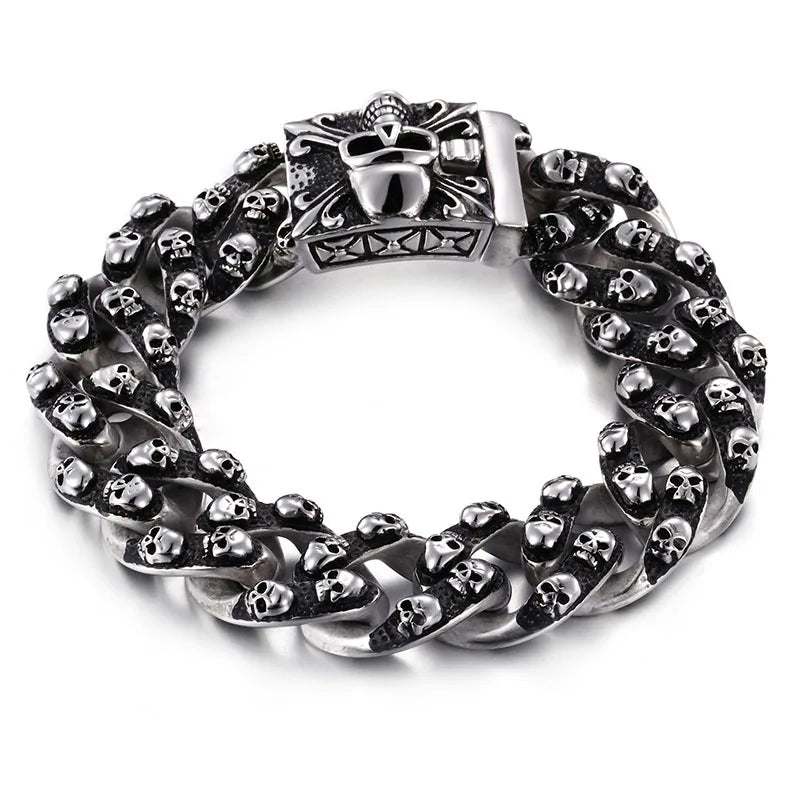 Retro Skull Men Titanium Steel Bracelet Rock Punk Ghost Head Bracelet