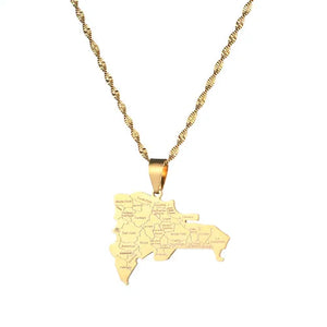 Dominican Map With City Name Pendant Necklaces