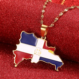 Dominican Republic Map Pendant Necklace Flag of Dominican Jewelry