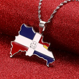 Dominican Republic Map Pendant Necklace Flag of Dominican Jewelry