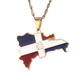 Dominican Republic Map Pendant Necklace Flag of Dominican Jewelry
