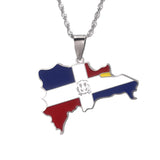 Dominican Republic Map Pendant Necklace Flag of Dominican Jewelry