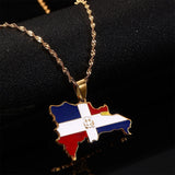 Dominican Republic Map Pendant Necklace Flag of Dominican Jewelry