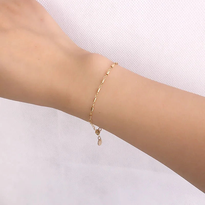 Delicate Cylinder Chain Bracelet with Adjustable Chain Disc