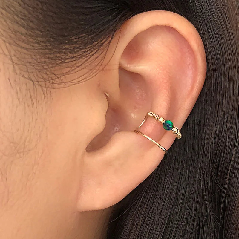 Domino Opal Ear Cuff Double Wire Wrap No Piercing Double Cuff