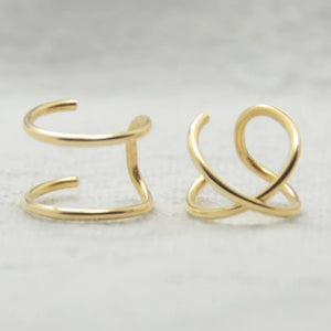 Set of 2 Ear Cuffs Double Line & Criss Cross Cartilage Earrings