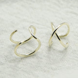 Set of 2 Ear Cuffs Double Line & Criss Cross Cartilage Earrings
