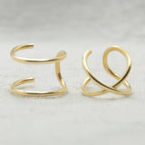 Set of 2 Ear Cuffs Double Line & Criss Cross Cartilage Earrings