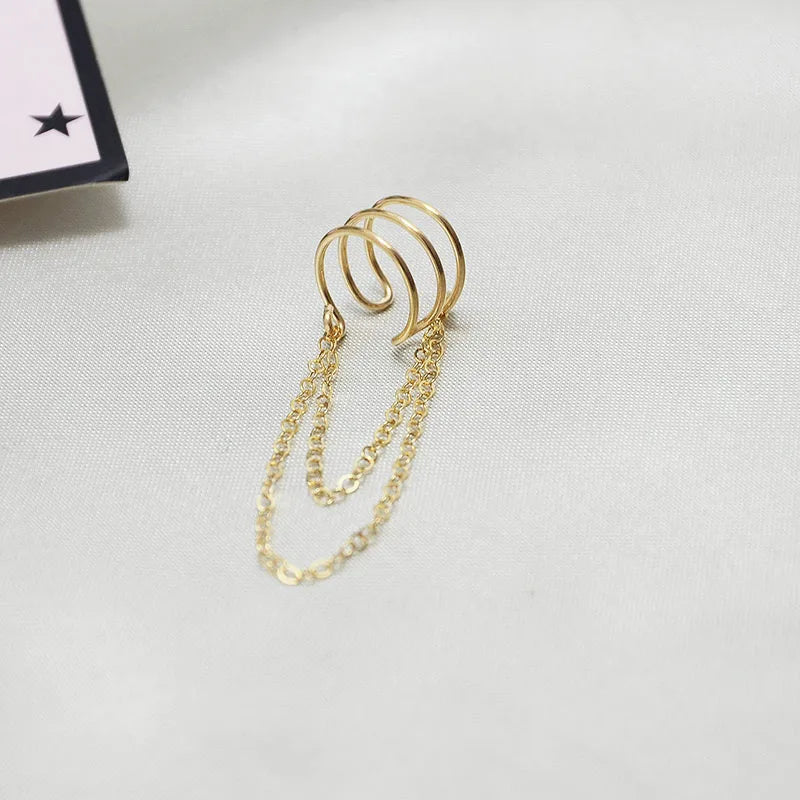 Domino Triple Lines Double Chain Ear Cuff Earrings