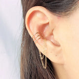 Domino Triple Lines Double Chain Ear Cuff Earrings