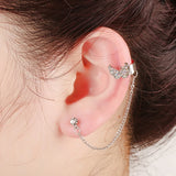 Hip Hop Geometric Chain Ear Cuff with Rhinestone Clip On Earrings