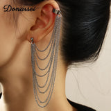 Hip Hop Geometric Chain Ear Cuff with Rhinestone Clip On Earrings