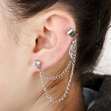 Hip Hop Geometric Chain Ear Cuff with Rhinestone Clip On Earrings