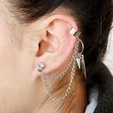 Hip Hop Geometric Chain Ear Cuff with Rhinestone Clip On Earrings
