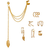 Hip Hop Geometric Chain Ear Cuff with Rhinestone Clip On Earrings