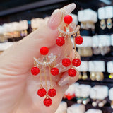 Dongdaemun Pearl Rhinestone Tassel Earrings S925 Silver Needle