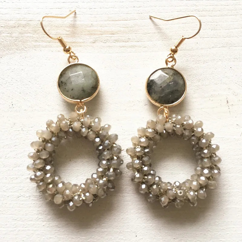 Bohemian Crystal Long Earrings - Large Woven Jewelry