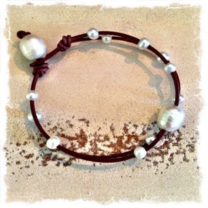 Bohemian Freshwater Pearl Leather Cord Bracelet