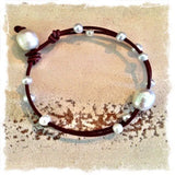 Bohemian Freshwater Pearl Leather Cord Bracelet