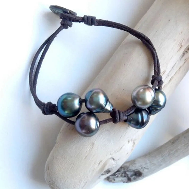 Bohemian Freshwater Pearl Leather Bracelet Classic Style Gift