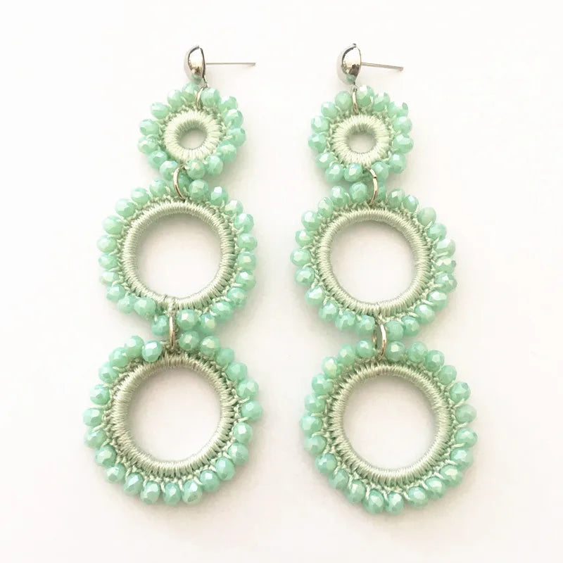 Dongmu Crystal Long Earrings Circle Link Ms. Accessories Birthday Gift