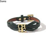 316L Stainless Steel Letter Bracelet Butterfly Leather Rope Bracelet