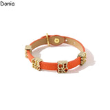 Donia Jewelry 316L Stainless Steel Letter Bracelet Single Loop Leather Rope