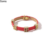 Donia Jewelry 316L Stainless Steel Letter Bracelet Single Loop Leather Rope