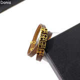 Donia Jewelry 316L Stainless Steel Letters Leather Rope Necklace