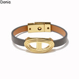 Stainless Steel Pig Nose Bracelet Leather Rope Bracelet