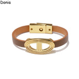 Stainless Steel Pig Nose Bracelet Leather Rope Bracelet