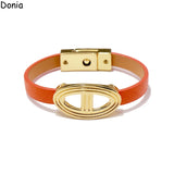 Stainless Steel Pig Nose Bracelet Leather Rope Bracelet