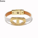 Stainless Steel Pig Nose Bracelet Leather Rope Bracelet