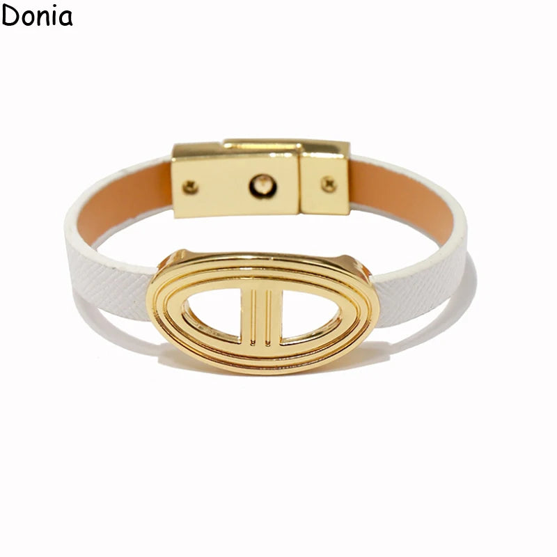 Stainless Steel Pig Nose Bracelet Leather Rope Bracelet