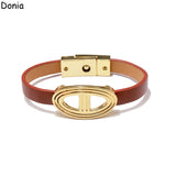 Stainless Steel Pig Nose Bracelet Leather Rope Bracelet