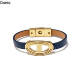 Stainless Steel Pig Nose Bracelet Leather Rope Bracelet